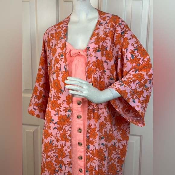 Jessica Simpson Floral Orange and Pink Kimono One Size,  E1. - Picture 14 of 15